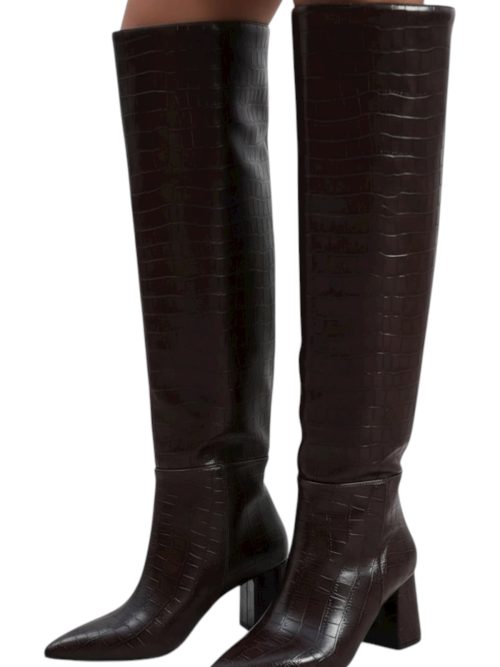BERNY DARK BROWN CROCO  WOMEN'S TOP BOOTS
