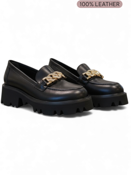 CAMILLA BLACK 100% GENUINE LEATHER WOMEN'S LOAFERS