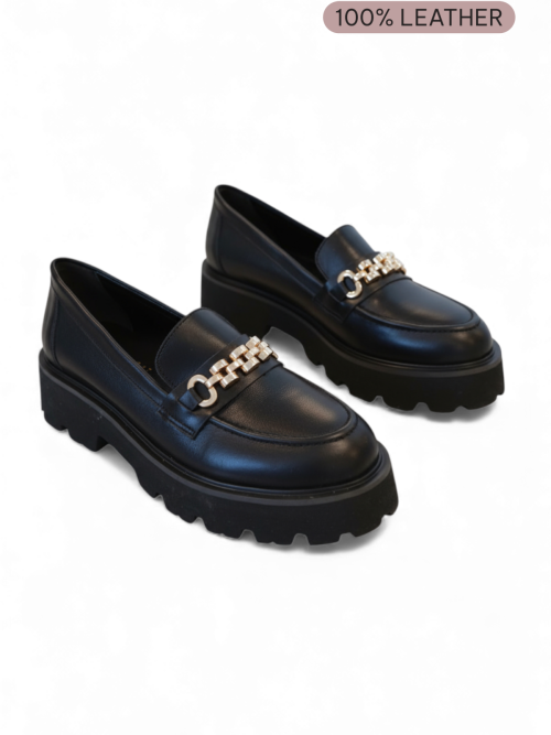 ROLLY BLACK 100% GENUINE LEATHER WOMEN'S LOAFERS