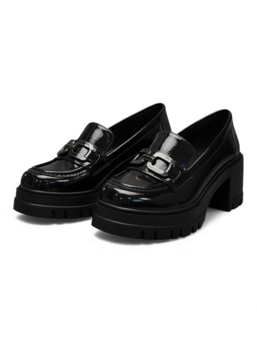 SAVANNA GLOSSY BLACK WOMEN'S HEELED LOAFERS