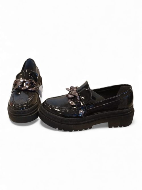 FABIO BLACK GLOSSY WOMEN'S LOAFERS