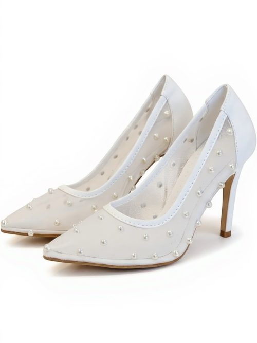 ANGEL WHITE PEARLS DETAILED WOMEN'S HEELS