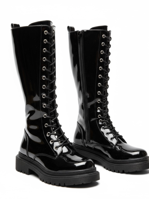 TOJA BLACK GLOSSY WOMEN'S TOP BOOTS