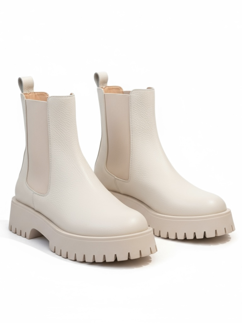 KENT BEIGE 100% GENUINE LEATHER WOMEN'S FLAT BOOTS