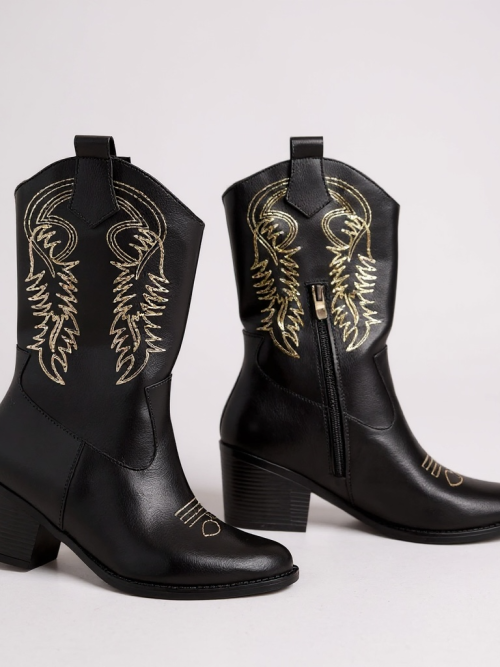 MIRA BLACK LEATHER WOMEN'S COWBOY BOOTS