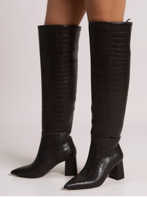 BERNY DARK BROWN CROCO  WOMEN'S TOP BOOTS